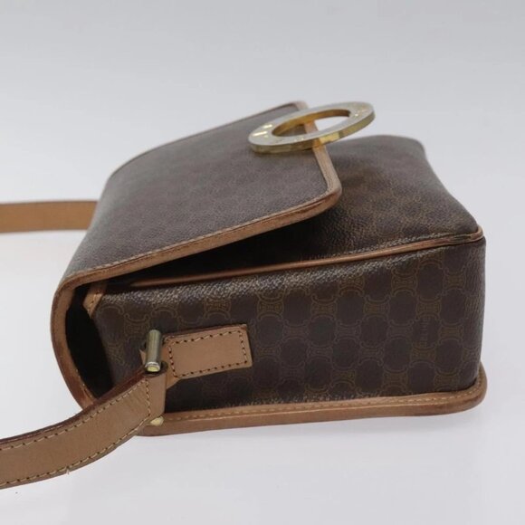 CELINE Macadam Canvas Circle Shoulder Bag PVC Leather Brown Gold Auth 115903 - Picture 5 of 16